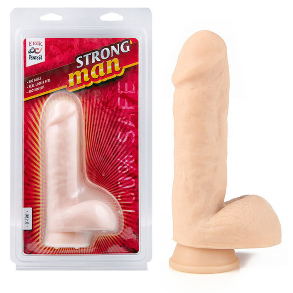 Erotic Fantasy Strong Man – реалистичный фаллоимитатор с мошонкой и присоской, телесный, 16 см