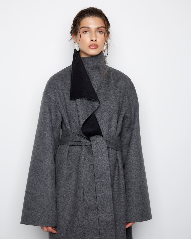 Пальто двухстороннее из шерсти Берберри серый/черный