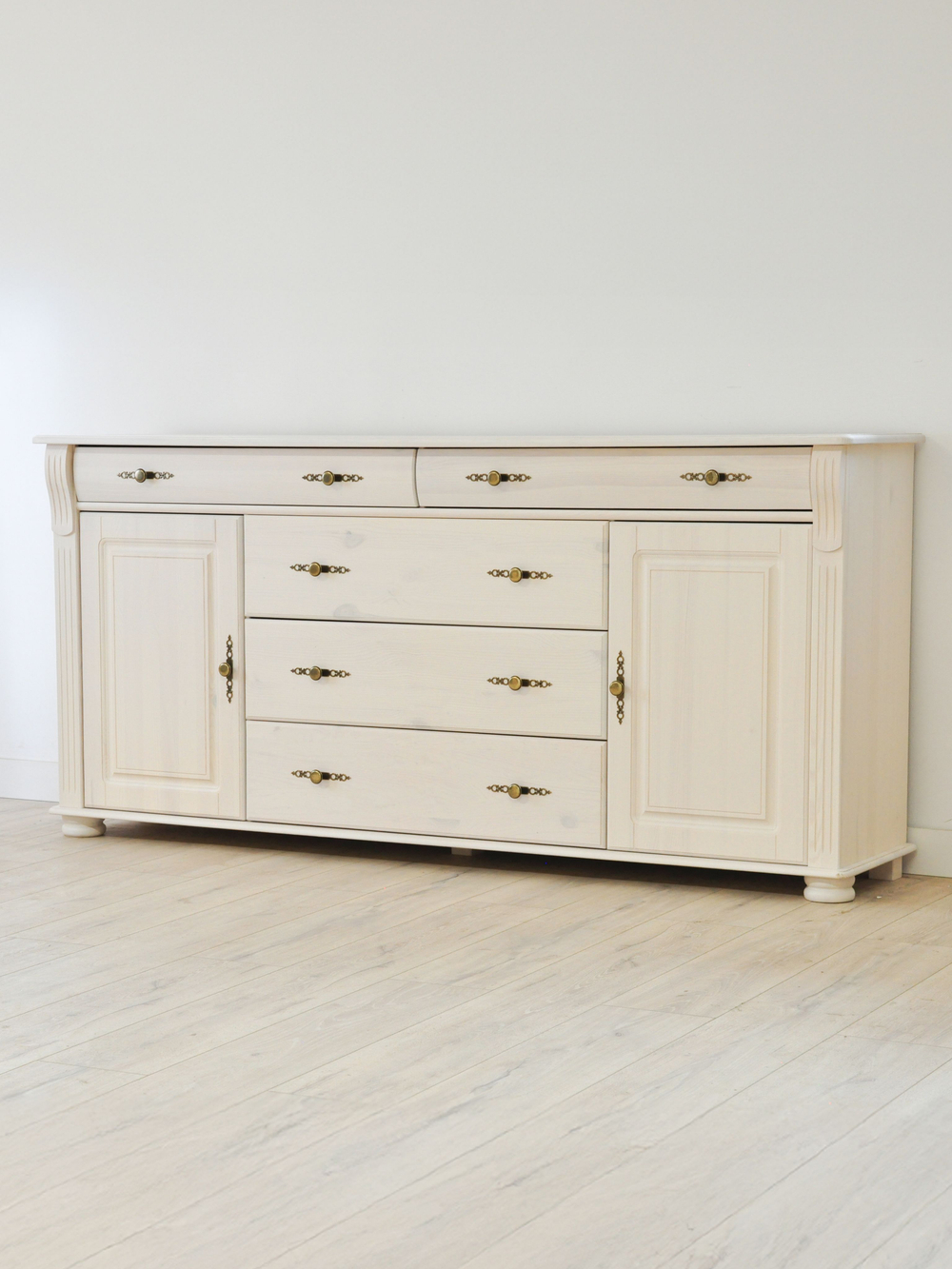 Комод 180х42х85, Susanna, с ящиками для одежды, в прихожу, спальню, гостиную, массив сосны, белый воск, Dipriz