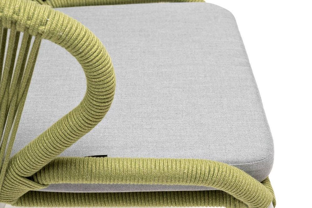 "Милан" стул плетеный из роупа, каркас алюминий светло-серый (RAL7035) муар, роуп салатовый меланж круглый, ткань светло-серая