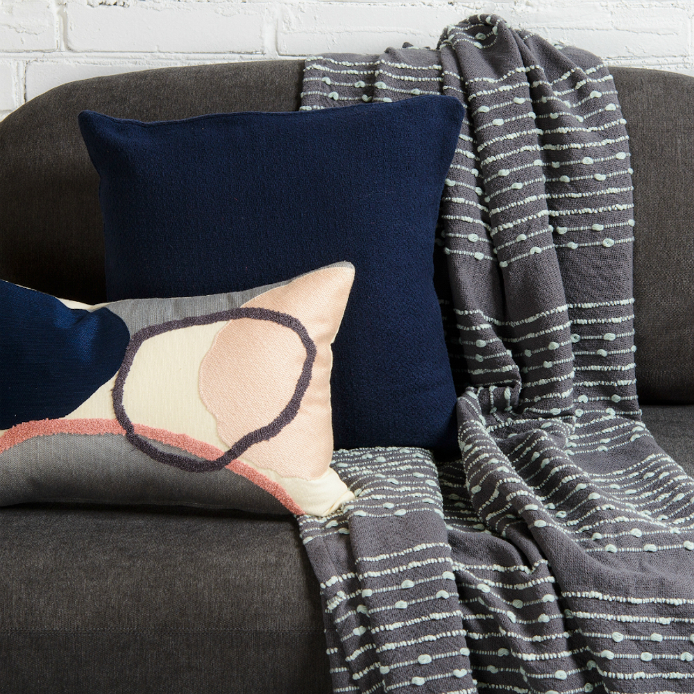 Покрывало хлопковое 230х250 Tkano Ethnic серое с декоративной строчкой