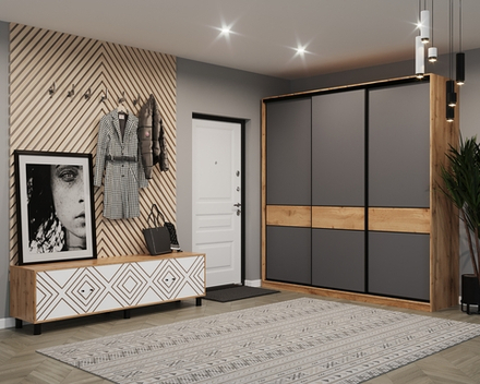 Шкаф-купе МАМА SLIM,184*60, Дуб вотан, Серый