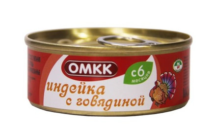 Консервы мясные "Индейка с говядиной" для детского питания 100г. Оршанский МК