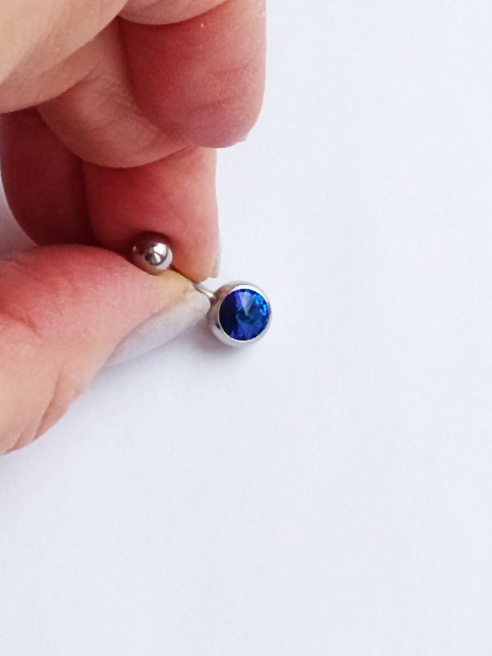 Банан для пупка, 1,6 х 10 мм, с камнем-конусом, сине-фиолетовый