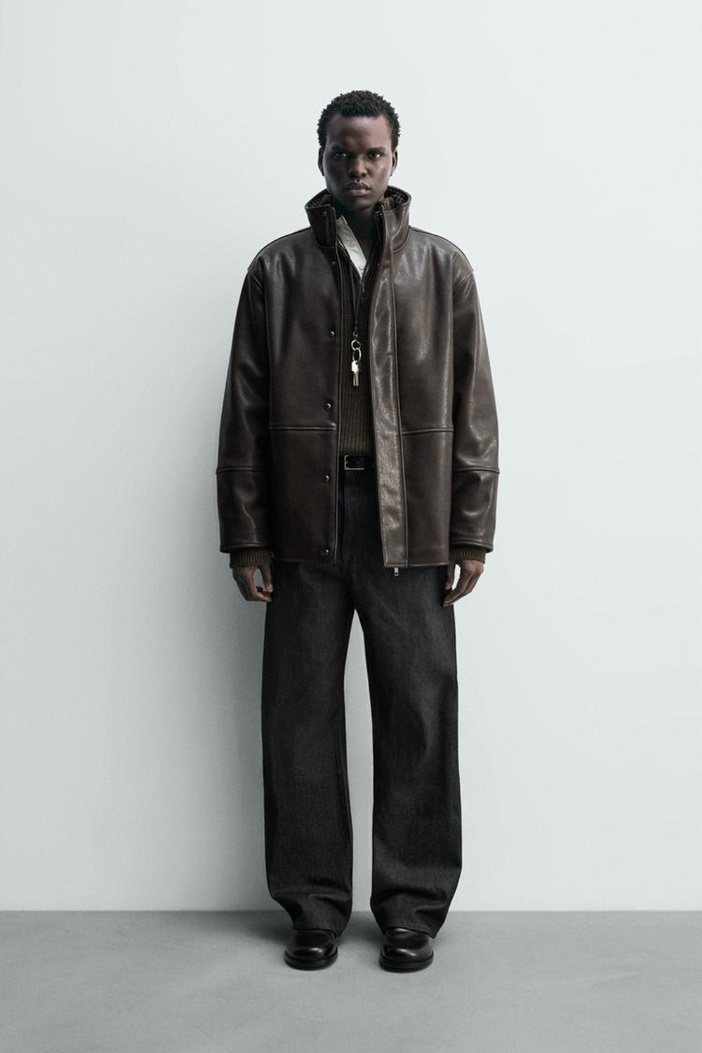 ZARA КОНТРАСТНАЯ КУРТКА ИЗ ИСКУССТВЕННОЙ КОЖИ, КОРИЧНЕВЫЙ