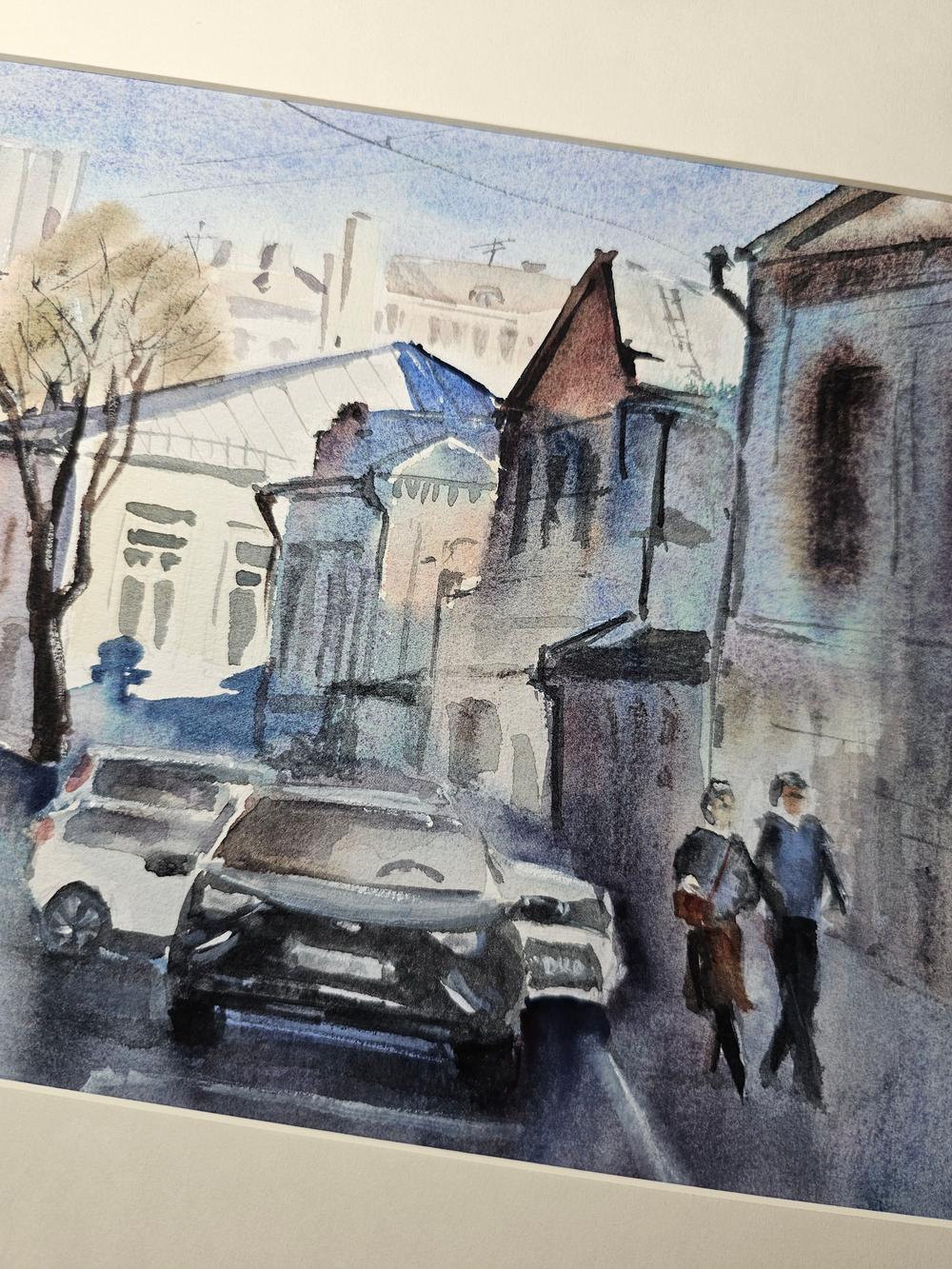 Картина авторская акварельная в паспарту 30х40 см на стену для интерьера "В переулках Таганки"