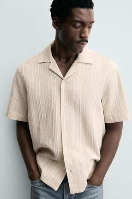 ZARA РУБАШКА ЖАККАРД С ГЕОМЕТРИЧЕСКИМ УЗОРОМ, РЫЖЕВАТО-КОРИЧНЕВЫЙ