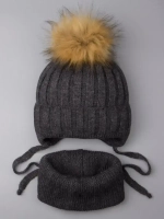 Шапка зимняя детская с помпоном и снуд