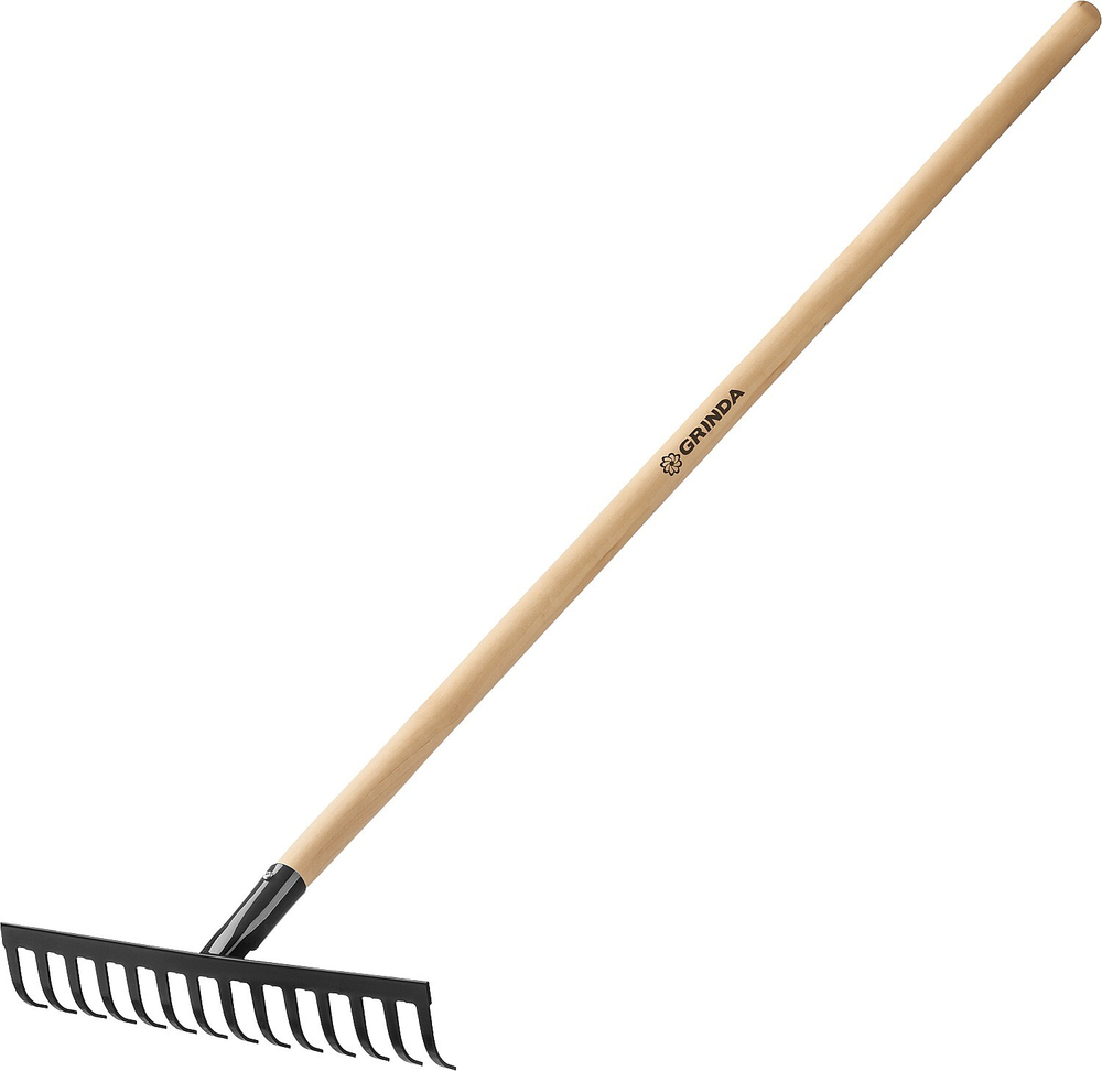 GRINDA GT-14 WOOD, 360 х 80 х 1300 мм, 12 прямых зубцов, углерод. сталь, антикор. покрытие, черенок дерев. высш. сорт, садовые грабли (39583-14)
