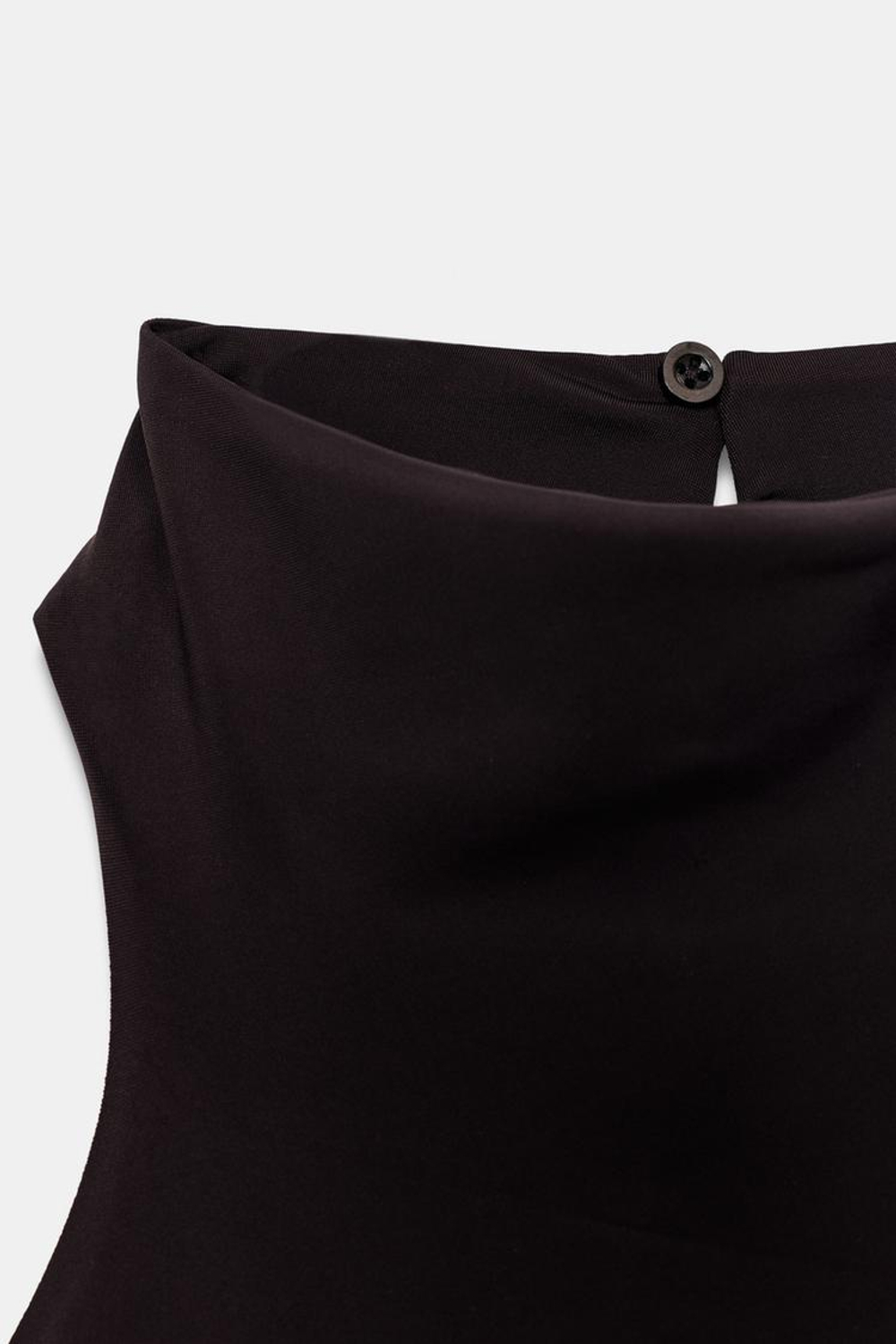 ZARA МИНИ-ПЛАТЬЕ ХАЛТЕР С КРУЖЕВОМ, КОРИЧНЕВЫЙ