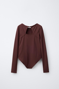 ZARA БОДИ ИЗ ПОЛИАМИДА С ВЫРЕЗАМИ, КОРИЧНЕВЫЙ