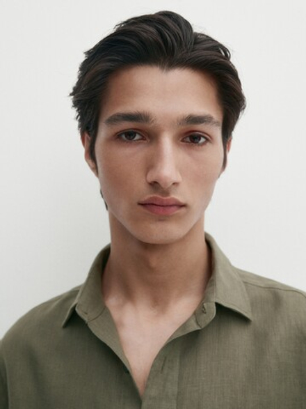 Massimo Dutti Рубашка классического кроя из 100% льна, зеленый