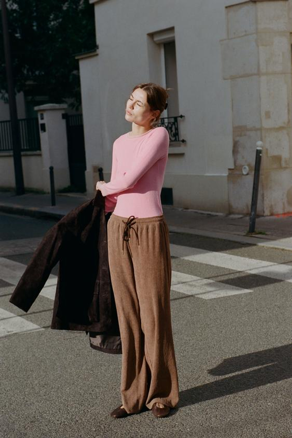 ZARA БРЮКИ ПРЯМОГО КРОЯ С ЭЛАСТИЧНЫМ ПОЯСОМ, РЫЖЕВАТО-КОРИЧНЕВЫЙ