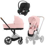 Коляска 3 в 1 Cybex Priam IV Chrome Brown и автокресло Aton B2 i-Size Volcano Black Peach Pink