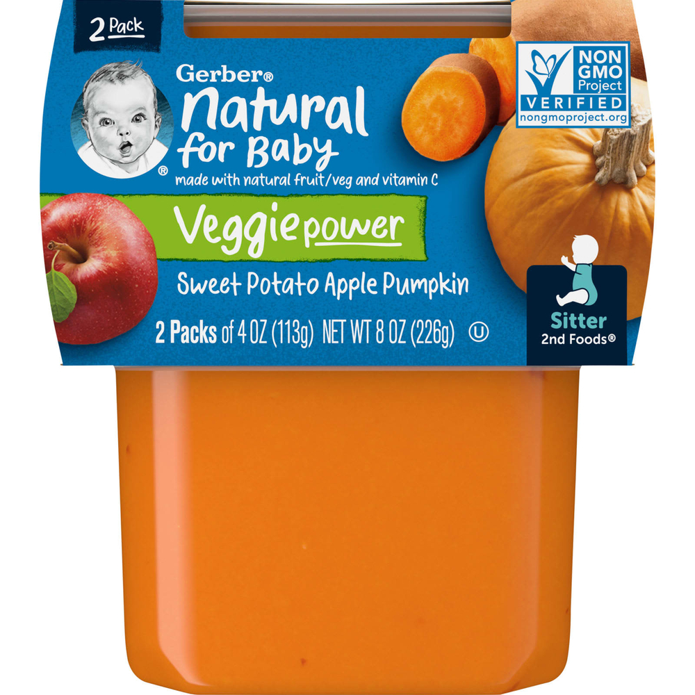 Gerber, Natural for Baby, Veggie Power, 2nd Foods®, батат, яблоко и тыква, 2 пакетика по 113 г (4 унции)