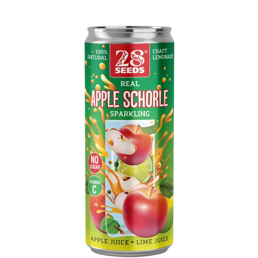 28SEEDS Real APPLE SCHORLE (Яблочный шорле) 330 мл — жестяная банка яблочного шорле, вид спереди