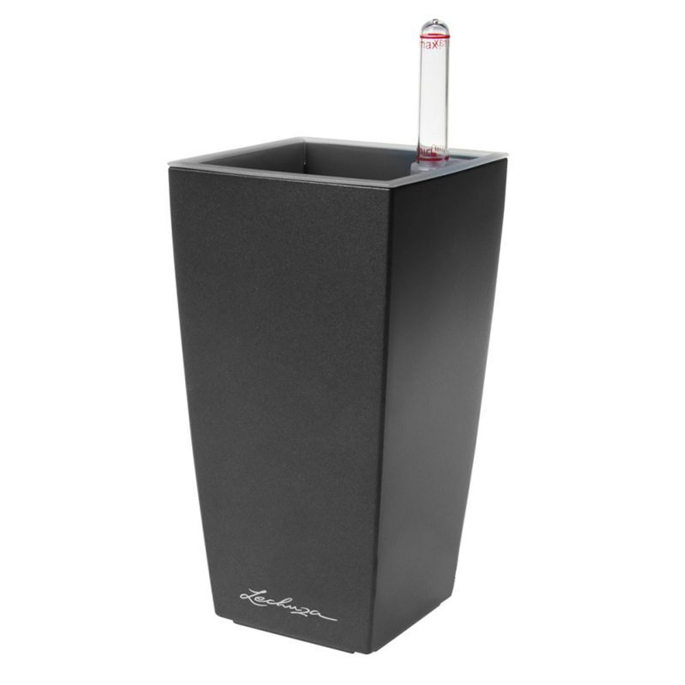 Кашпо Lechuza "Mini Cubico Complete charcoal metallic" (пластик), 9x9xH18 см