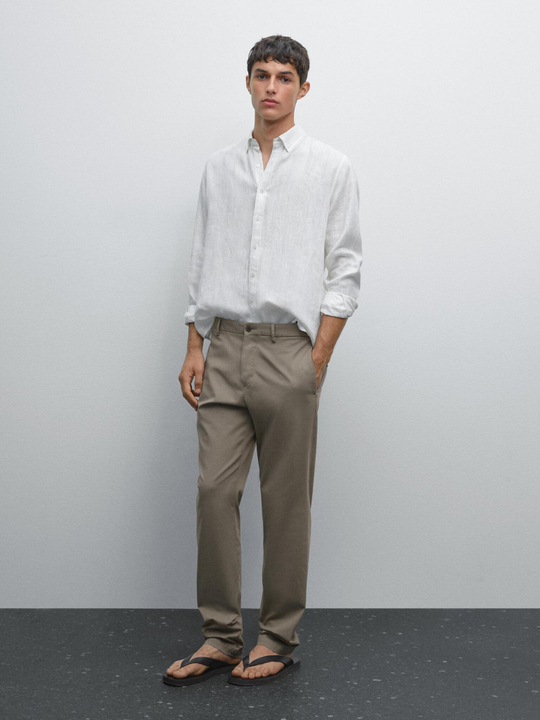 Massimo Dutti Облегающие текстурированные брюки, бледно-зеленый
