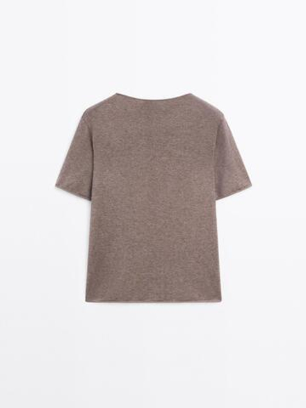 Massimo Dutti Футболка с коротким рукавом и асимметричной застежкой, экрю