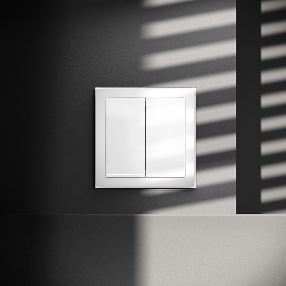 Выключатель встраиваемый VOLTUM S70 двухклавишный с подсветкой 10А, (белый глянцевый)