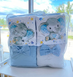 Комплект в кроватку 17 предметов "Спящий слоник" голубой, сатин