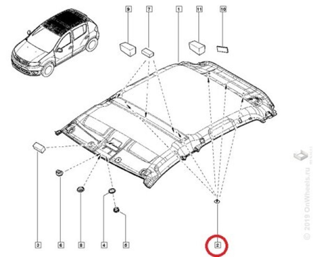 Обшивка потолка Renault Sandero II с 2014 г. (Renault)