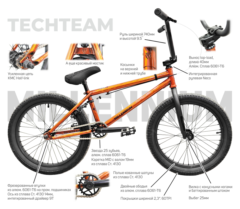 Велосипед BMX Tech Team Millennium 20"х20,4" черный 2024