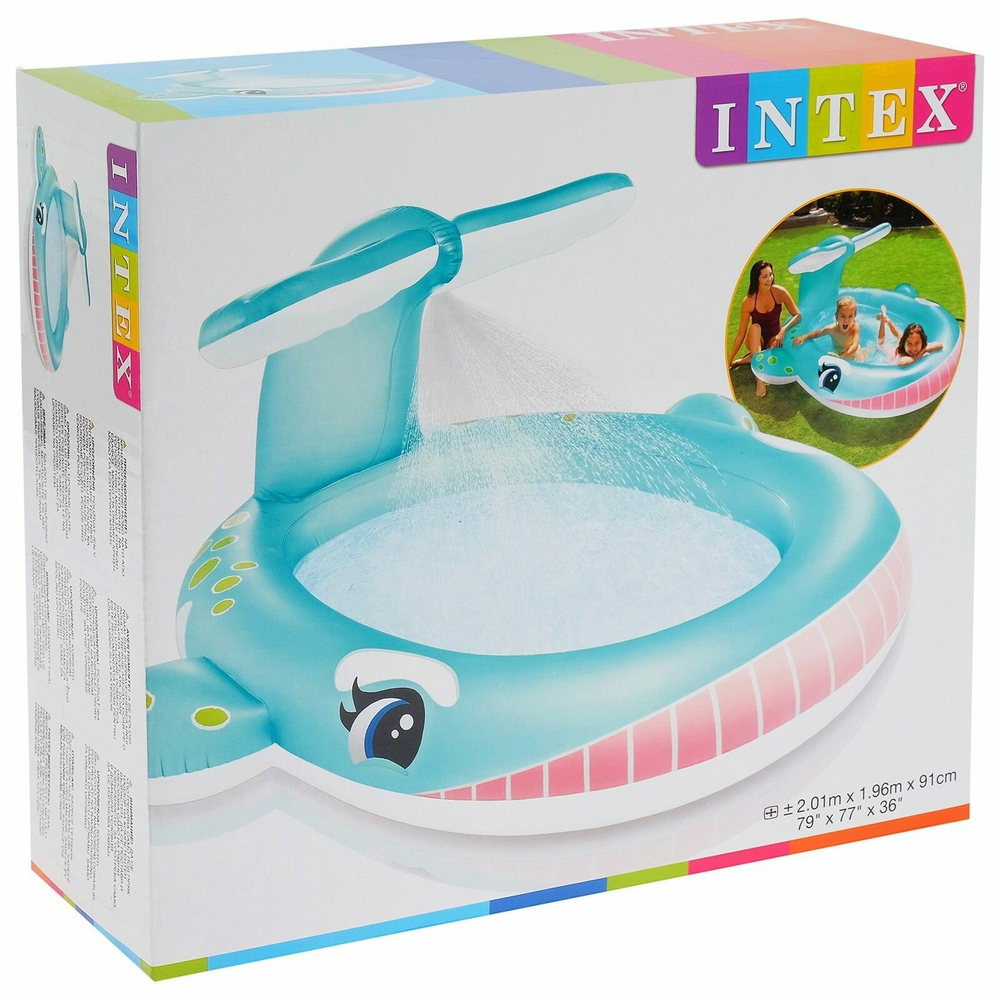 Бассейн надувной Intex 57440 Whale Spray 201х196х91 см / Круглый бассейн Интекс с водяным фонтаном распылителем Кит для дачи