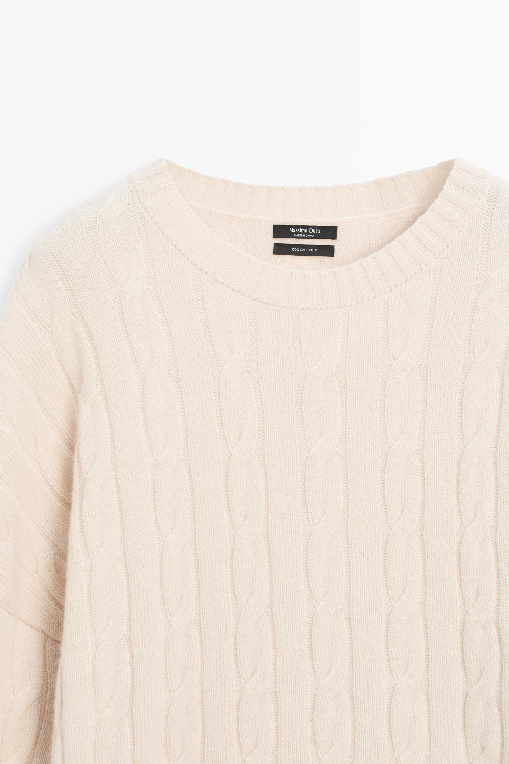 Massimo Dutti Свитер из 100% кашемира с косами, бежевый