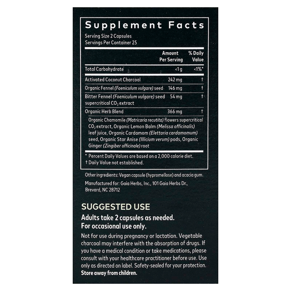 Gaia Herbs, Gas & Bloating™, 50 веганских капсул