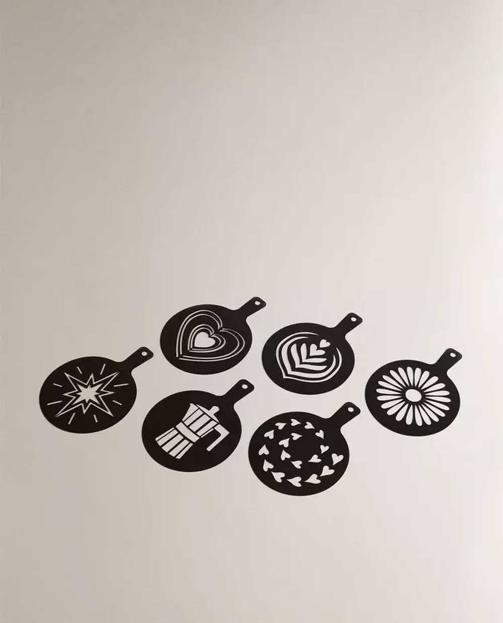 ZARA HOME НАБОР ТРАФАРЕТОВ ДЛЯ КОФЕ (6 ШТ.), ЧЕРНЫЙ