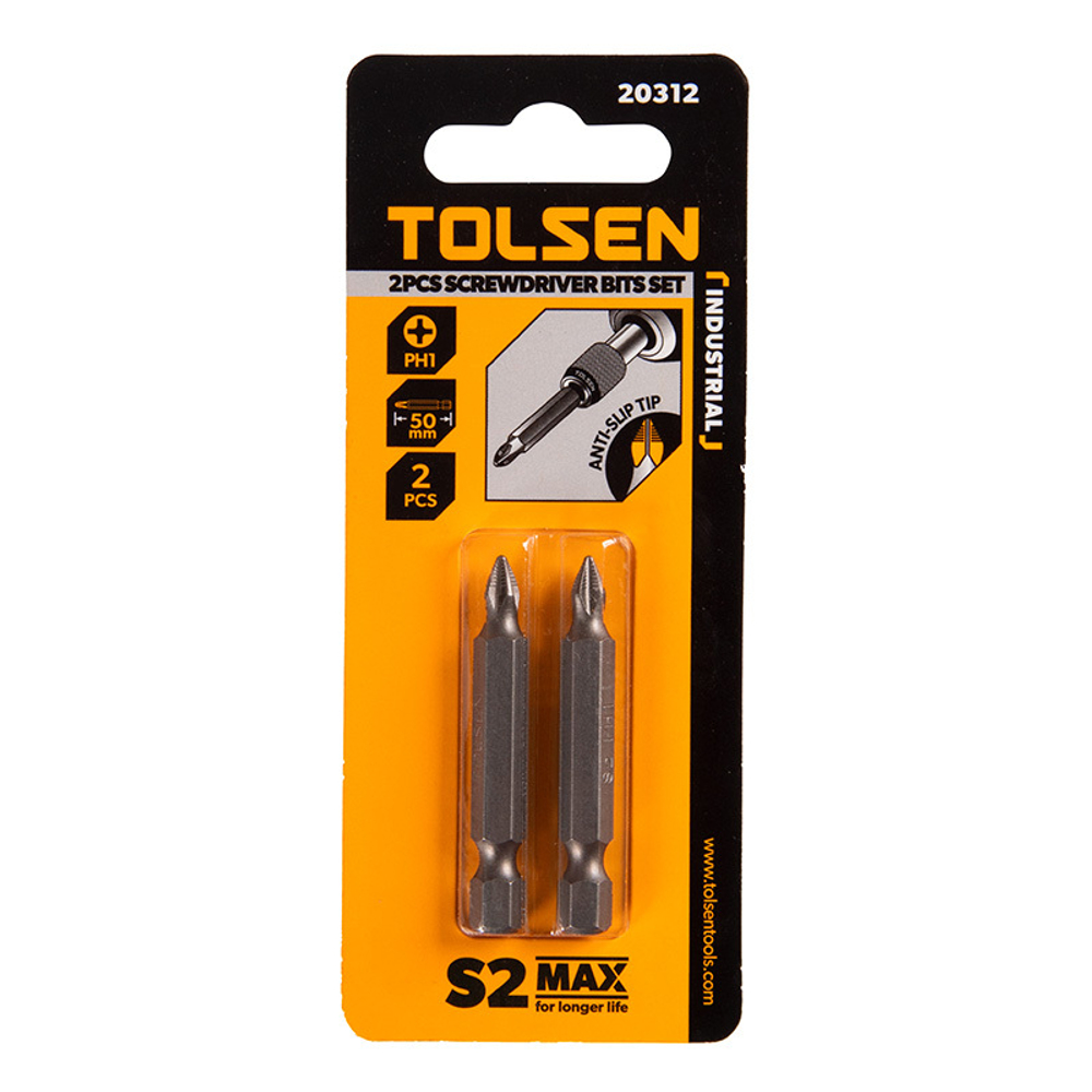 TOLSEN (TT20312) Набор вставок (бит) торцевых 1/4", Phillips, PH1, 50 мм, 2 предмета