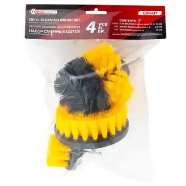 Набор сменных щеток для уборки/химчистки под шуруповерт 4пр: кругл.90х75мм,плоск.50х25мм,100х25мм,удлинитель 150мм. FORCEKRAFT FK-CBK-01