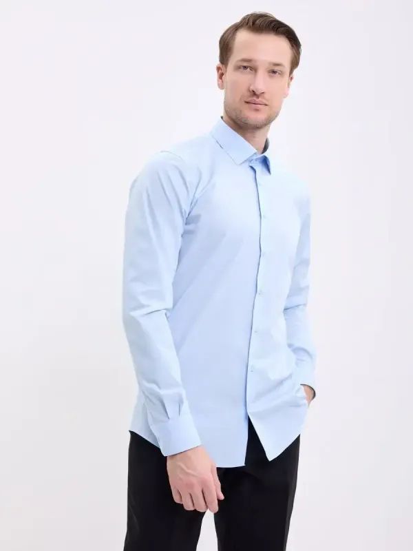 Рубашка на высокий рост LONG SLIM FIT с длинным рукавом, голубая