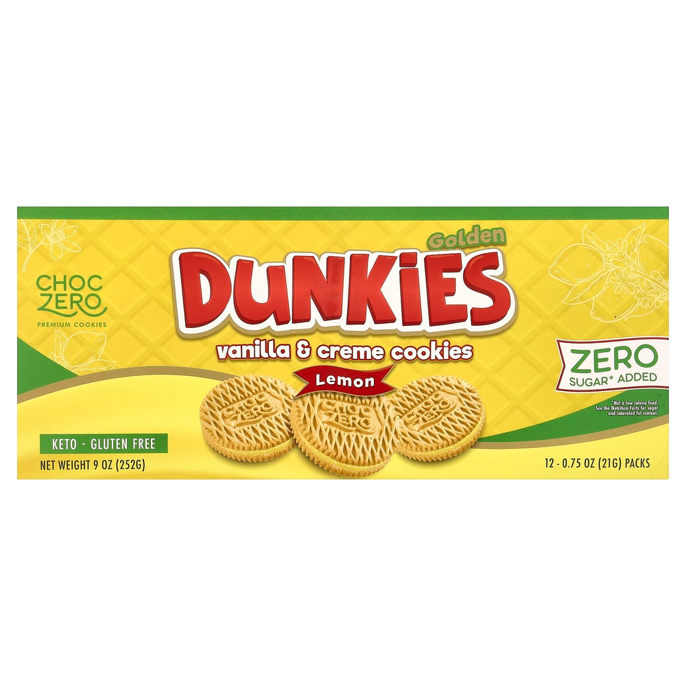 ChocZero, Premium Cookies, Golden Dunkies, ваниль и крем с кремом, лимон, 12 упаковок по 21 г (0,75 унции)