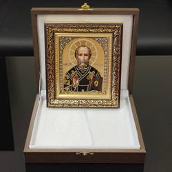 Икона Св.Николай Чудотворец (Златоустовская гравюра) в подарочном футляре