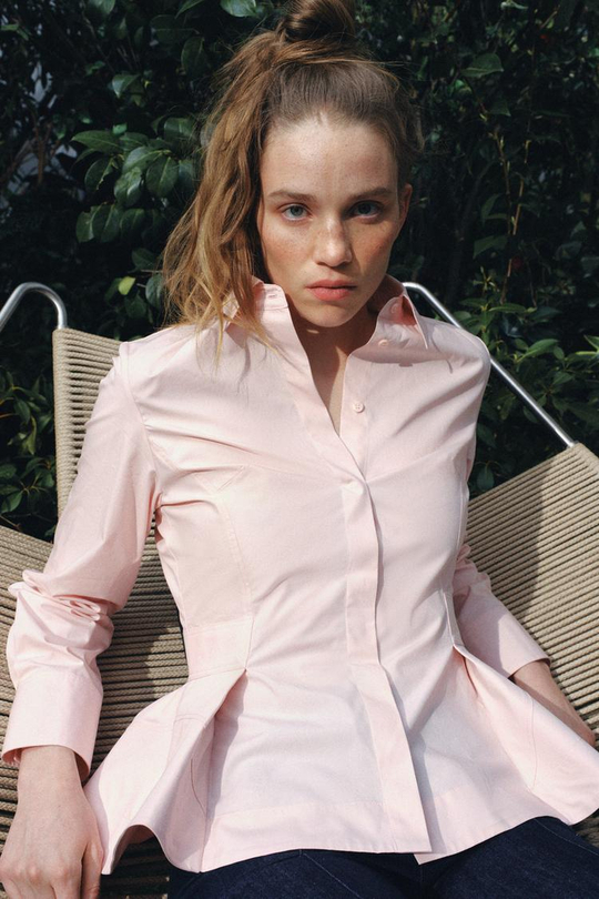 ZARA РУБАШКА ИЗ ПОПЛИНА С БАСКОЙ — ZW COLLECTION, РОЗОВЫЙ