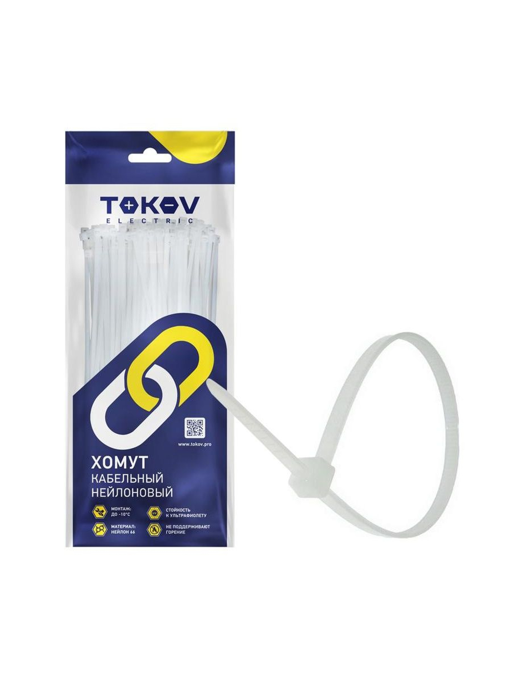 Хомут кабельный нейлоновый бел. 3.6х150 (уп.100шт) TOKOV ELECTRIC TKE-HNS-3.6-150-W/100