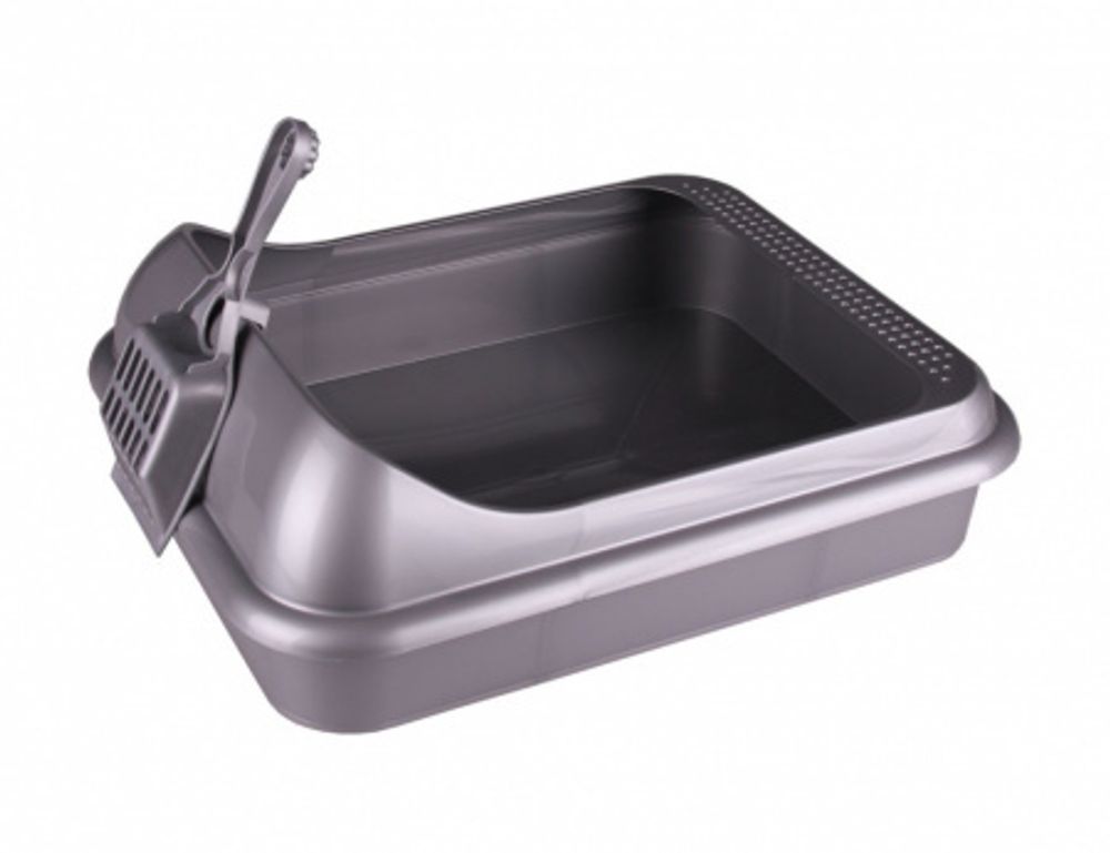 Туалет для кошек Верный друг, с совком, серый