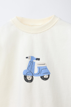 ZARA ФУТБОЛКА С МОТОПРИНТОМ, БЕЛЫЙ