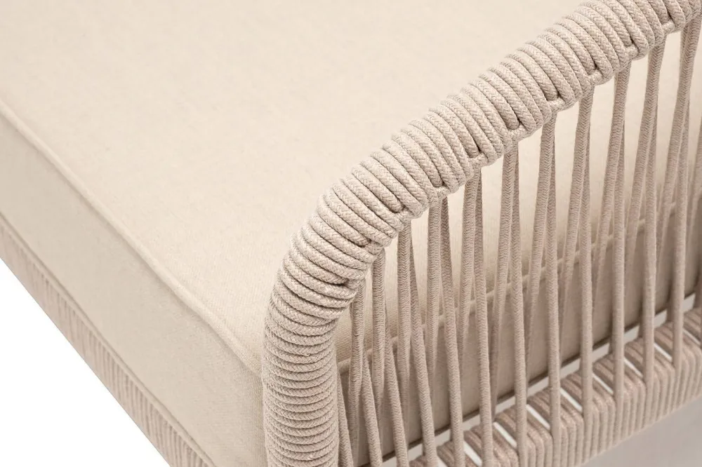 "Канны" диван модульный плетеный из роупа, каркас алюминий белый, роуп бежевый круглый, ткань бежевая 15052