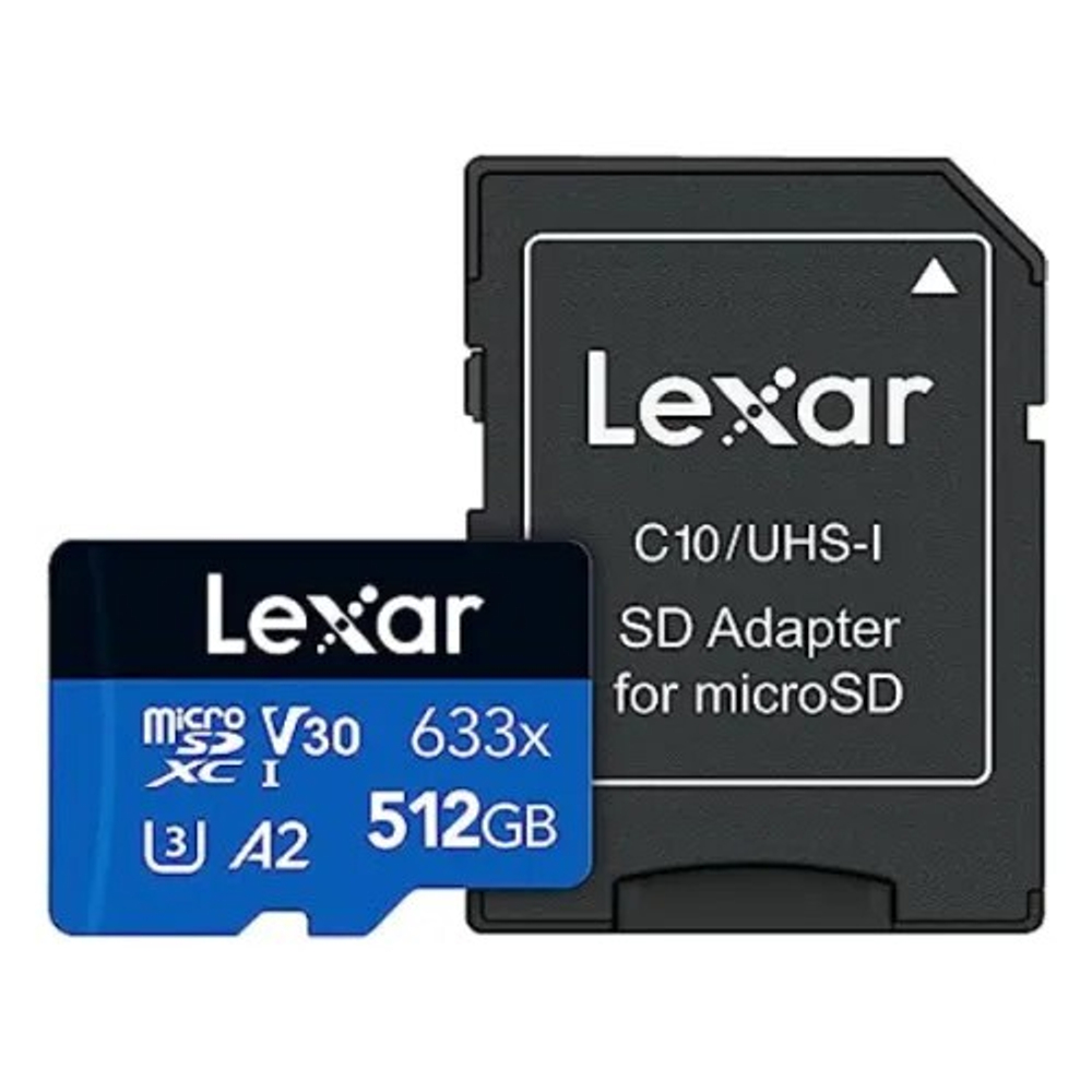 Карта памяти Lexar High-Performance 633x microSDXC 512 ГБ UHS-I W/R 100/45 C10 A1 V30 U3 с адаптером