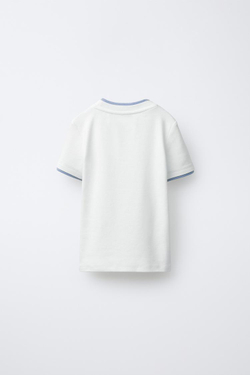 ZARA ФУТБОЛКА С ДВОЙНЫМ ВОРОТНИКОМ И МОДАЛОМ, БЕЛЫЙ