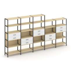 Shelf System Пятисекционный стеллаж пятиярусный с ящиками SN.STM-551 Акация Лорка/Белый/Металл Антра