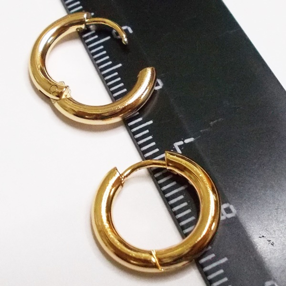 Серьги кольца с замком (диаметр 12мм) для пирсина ушей. Медицинская сталь, золотое анодирование. Цена за пару