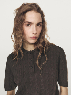 Massimo Dutti Футболка-поло из трикотажного трикотажа с короткими рукавами, шоколадно-коричневый