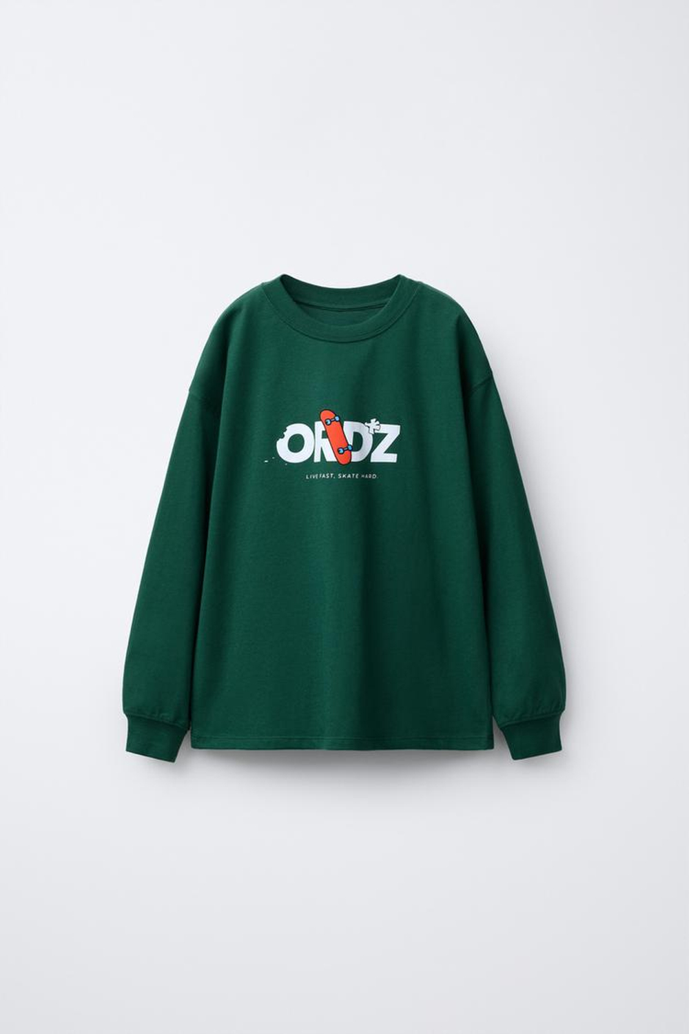 ZARA ФУТБОЛКА С ПРИНТОМ «СКЕЙТ», ЗЕЛЕНЫЙ