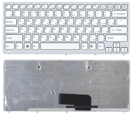 Клавиатура для ноутбука Sony Vaio VPC-CW, VGN-CW, VGNCW Series (Плоский Enter. Белая. С белой рамкой)
