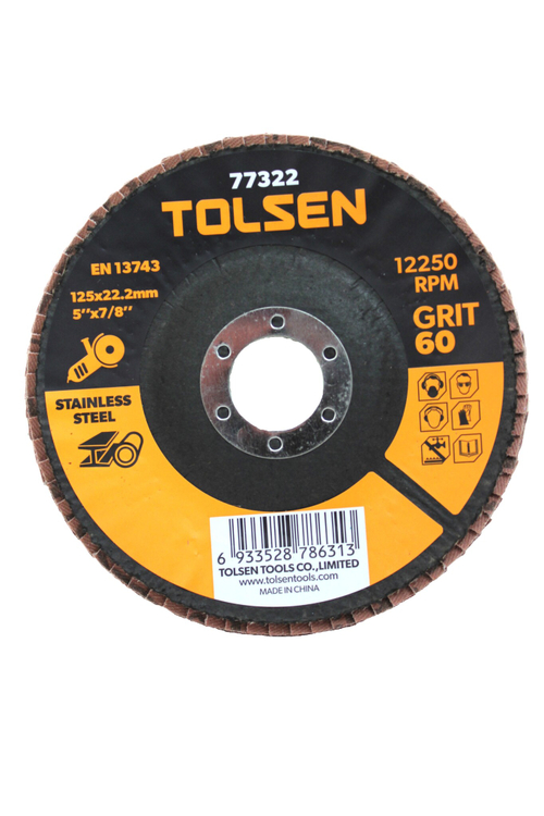 Диск шлифовальный лепестковый TOLSEN 125x22,2мм P60 оксид циркония 77322