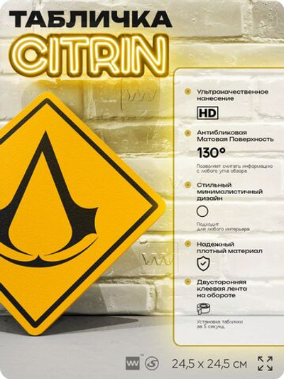 Табличка декоративная "Assassin s Creed" на дверь и стену, прикольная штука в подарок геймеру, декоративный знак, 24,5х24,5 см, Айдентика Технолоджи